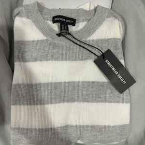Streetwear Society grey and white stripe sweater M NWT